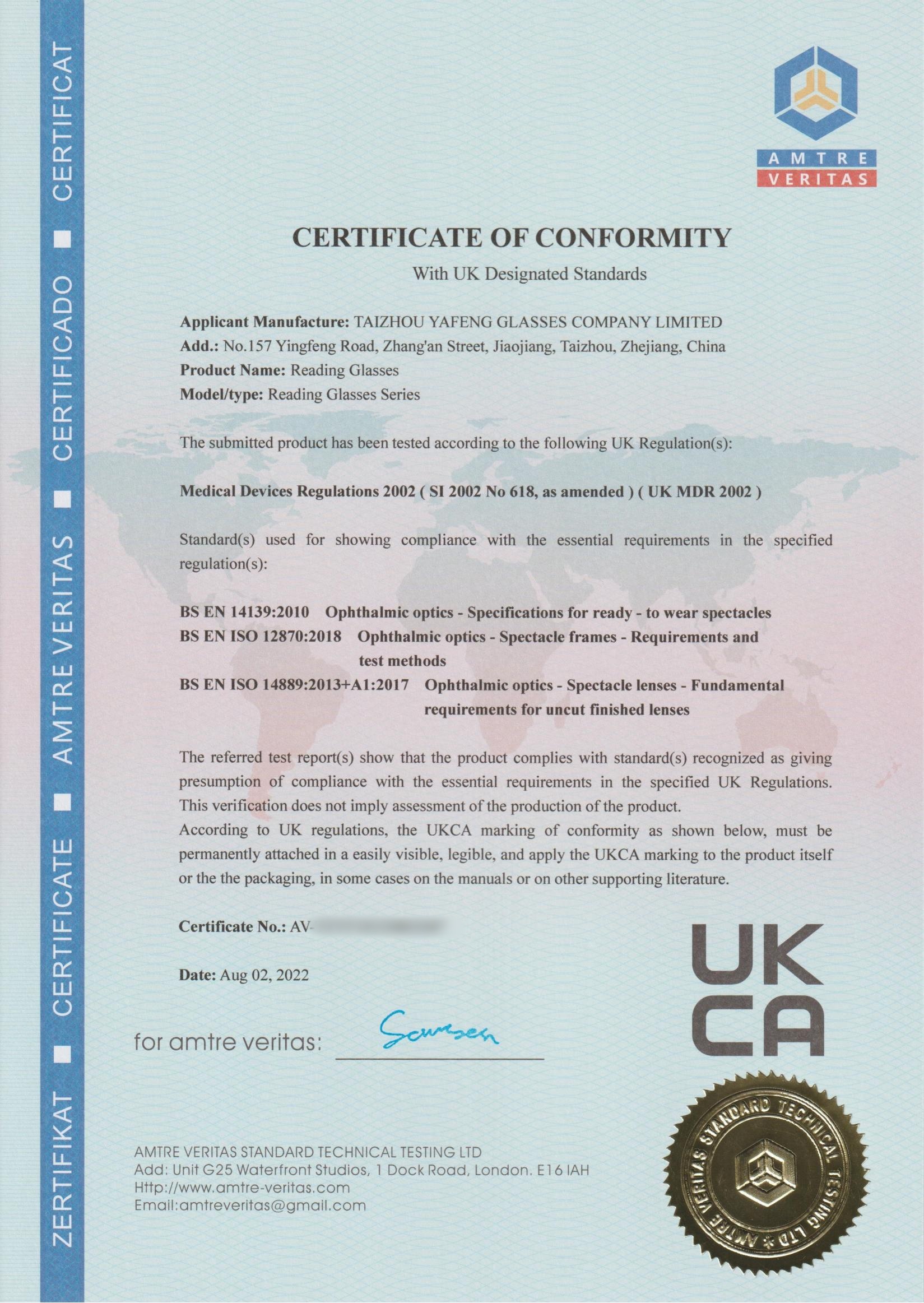 UKCA report from Yafeng glasses, a China glasses manufacturer